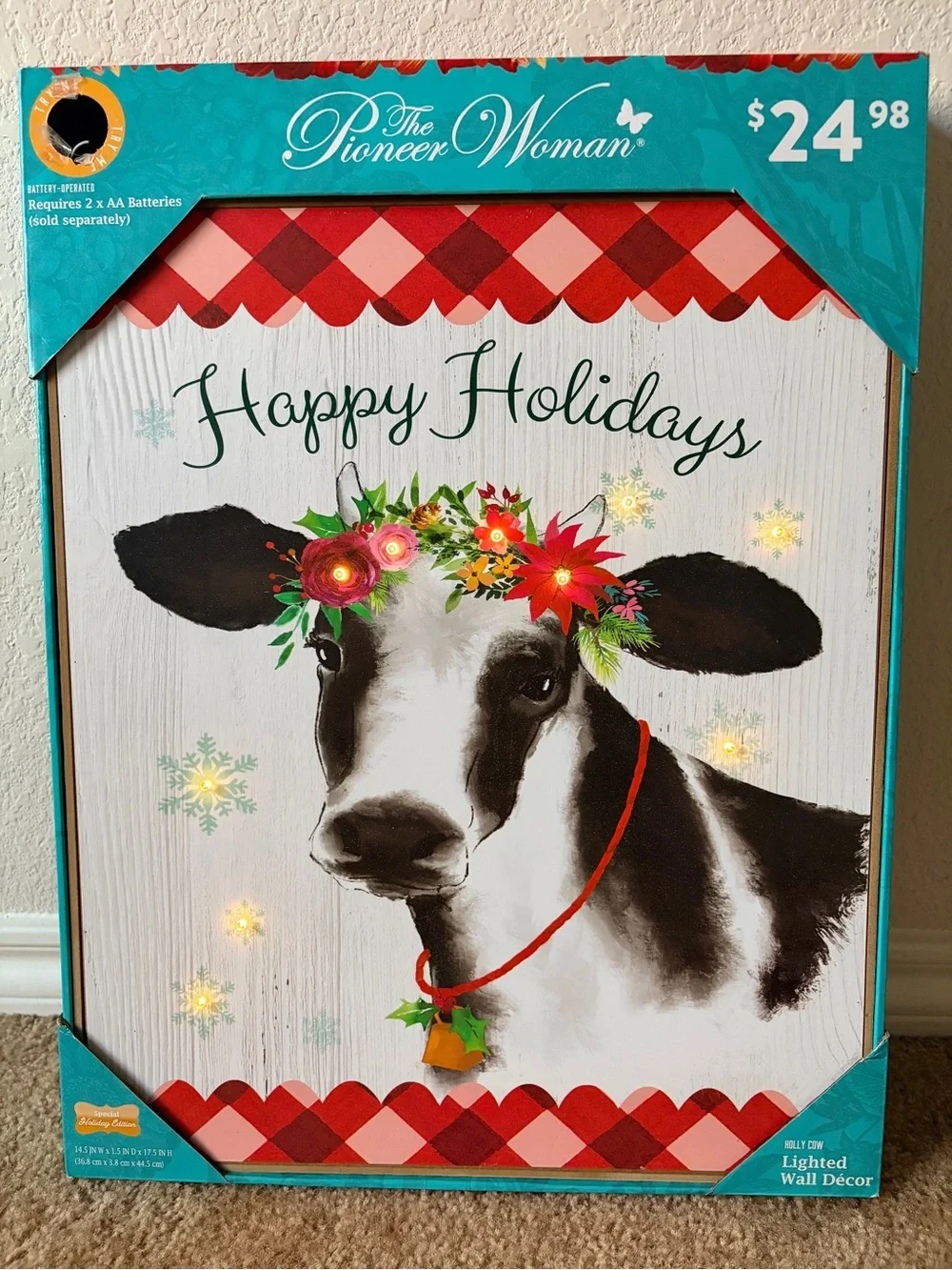 The Pioneer Woman Happy Holidays Cow Lighted Wall Décor